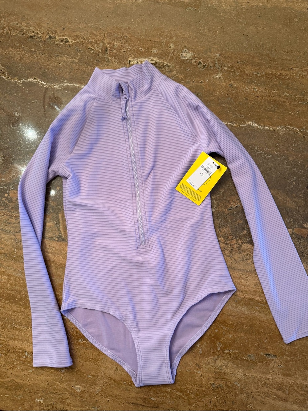 GAP Lilac Ribbed Long-Sleeve Zip Swimsuit